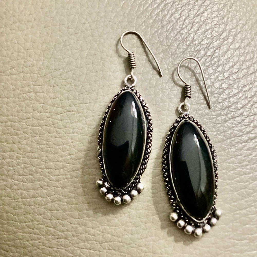 Chic Black Onyx and Silver Teardrop Earrings
